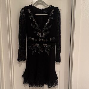 RARE French Connection Black Lace Embroidered V-Neck Dress